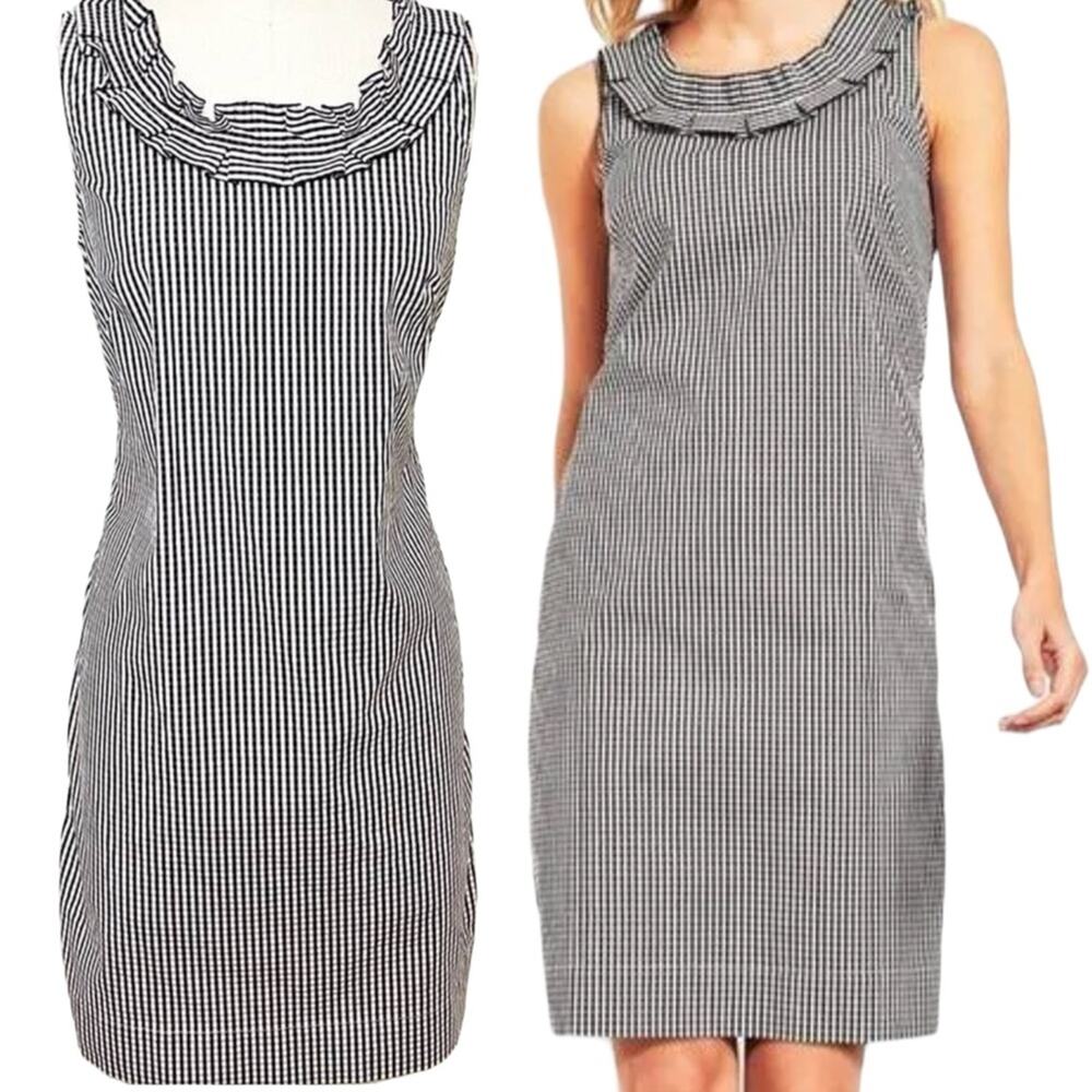 NWOT Talbots Gingham Ruffled Shift Dress Black and White Check Print Size 6P